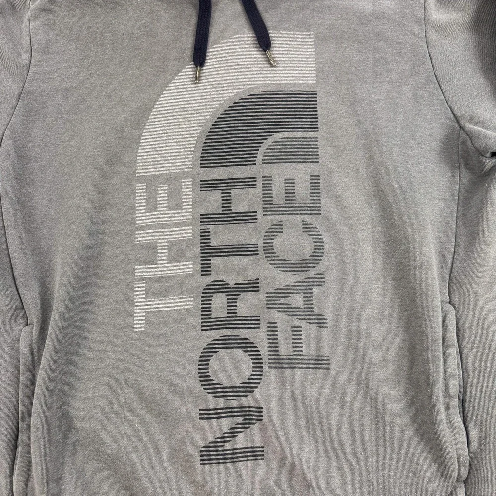 The North Face Hoodie Mens Large Gray Pullover Fleece Sweatshirt‎ Vertical Logo